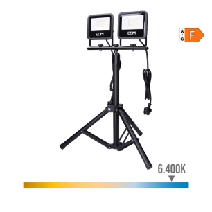 Projecteur Led Avec Trépied 2x30w 2x2370lm 6400k Lumière Froide Noire Série Edm