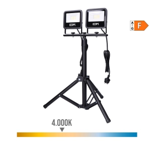 Projecteur Led Avec Trépied 2x30w 2x2370lm 4000k Daylight Noir Série Edm