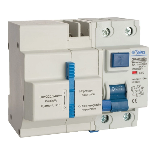 Int. Différentiel 2p 40a 30ma Ac W/Reconnexion Automatique Avec 3 Temps. Solera Cbra2p4030a