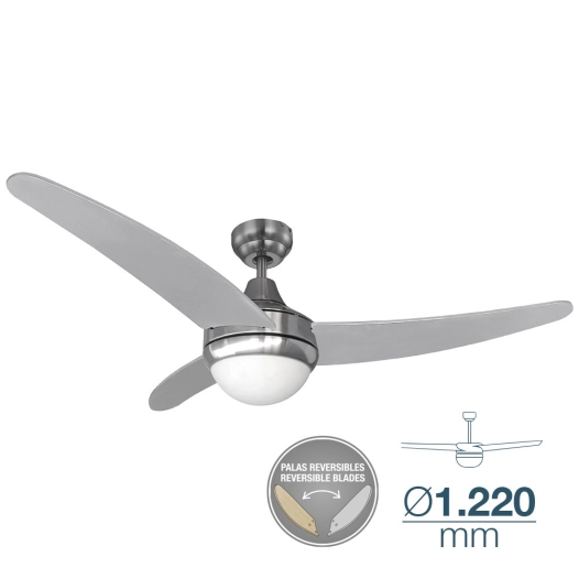 Ventilateur De Plafond Egeo Chromé Puissance: 60w Palmes: Ø122cm Avec Télécommande Edm