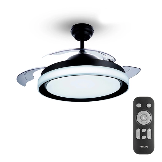 Ventilateur De Plafond À Led Modèle Atlas Noir Puissance: 28+35w Palmes: Ø106cm Avec Télécommande Philips