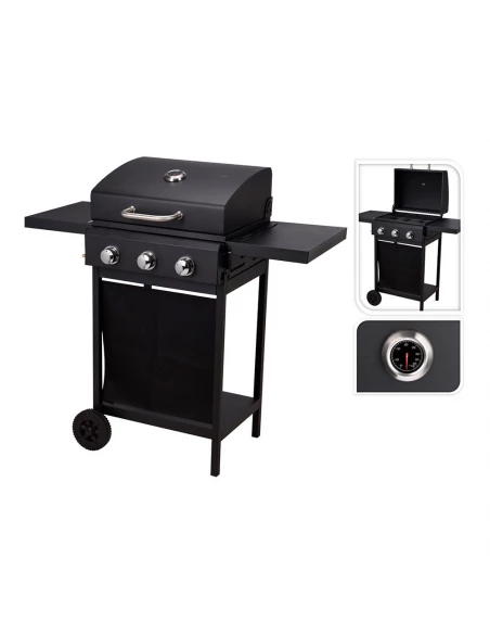 Barbecue À Gaz 3 Feux 139x56,5x106cm Waggan