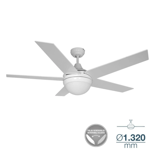 Ventilateur De Plafond Modèle Adriatico Blanc Puissance: 60w Palmes: Ø132cm Avec Télécommande Edm