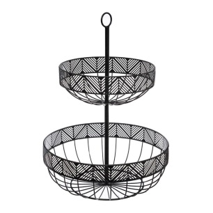 Plateau de Fruits En Métal Noir À Deux Étages.