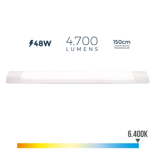 Réglette Électronique Led 48w 6400k Lumière Froide 4700lm 12x150x3,1cm Edm