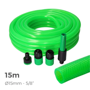 Kit Tuyau D'arrosage Anti-Torsion Ø Intérieur 15mm Ø Extérieur 20mm (5/8'') - Rouleau 15m Avec Accessoires Edm