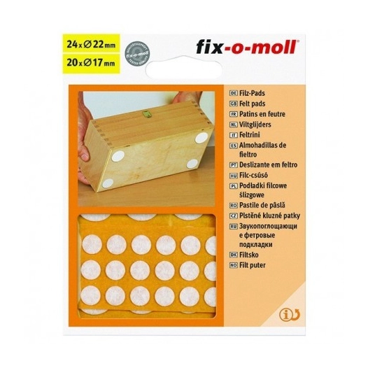 FIX-O-MOLL Patins feutre mince_44_patins_feutre_adhesifs_blanc_d8_27mm - FIX-O-MOLL