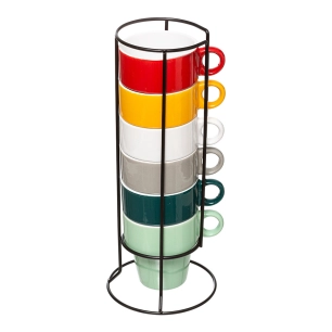 Set 6 Tasses Avec Support Plusieurs Couleurs.