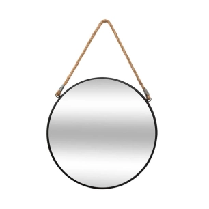 Miroir Rond Noir Avec Corde Diam.38cm