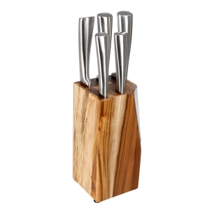 Bloc Avec 5 Couteaux En Bois D'acacia Modele Black Menu.