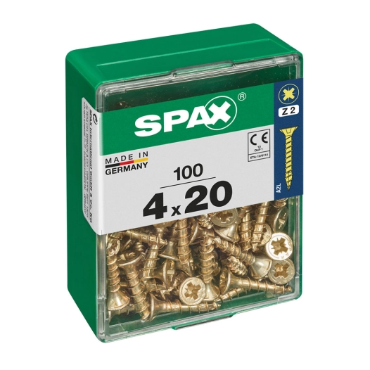 Boîte 100 Unités. Vis A Bois Spax Cab. Plat Yellox 4.0x20mm Spax