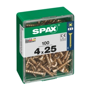Boîte 100 Unités. Vis A Bois Spax Cab. Plat Yellox 4.0x25mm Spax