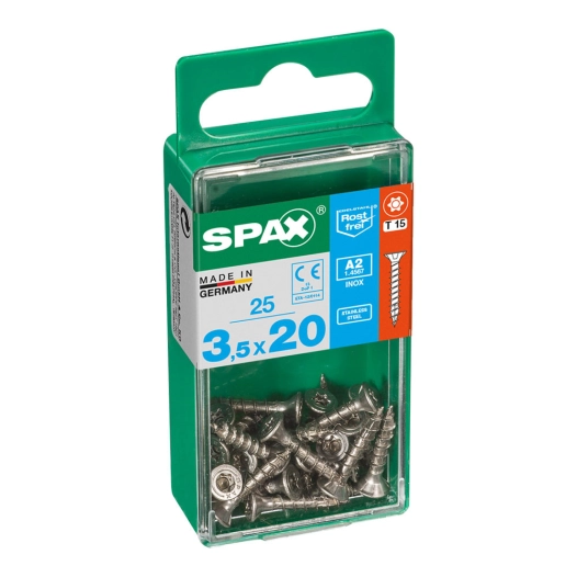Boîte 25 Unités. Vis A Bois Spax Cab. Plat Inox A2 3.5x20mm Spax