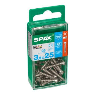 Boîte 25 Unités. Vis A Bois Spax Cab. Plat Inox A2 3.5x25mm Spax
