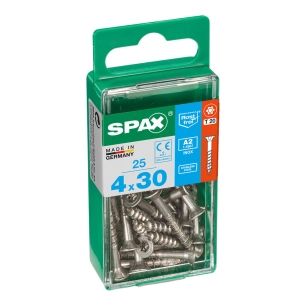 Boîte 25 Unités. Vis A Bois Spax Cab. Plat Inox A2 4.0x30mm Spax