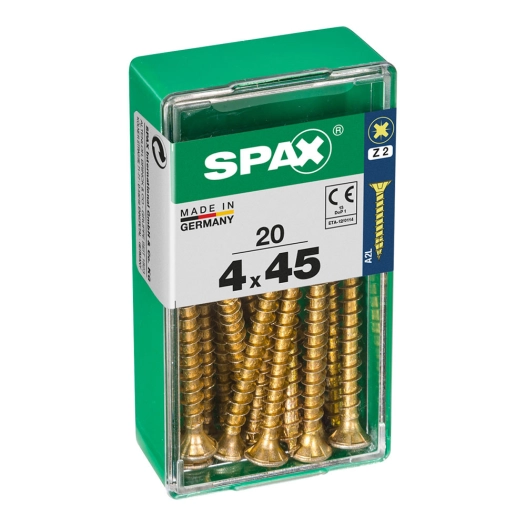 Boîte 20 Unités. Vis A Bois Spax Cab. Plat Yellox 4.0x45mm Spax