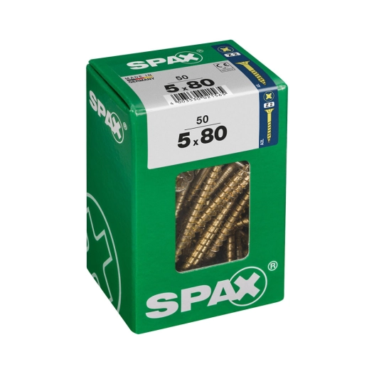 Boîte 50 Unités. Vis A Bois Spax Cab. Plat Yellox 5,0x80mm Spax