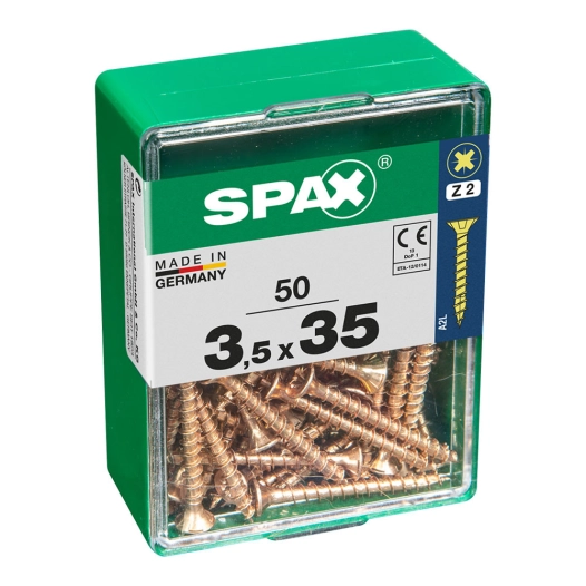 Boîte 50 Unités. Vis A Bois Spax Cab. Plat Yellox 3.5x35mm Spax