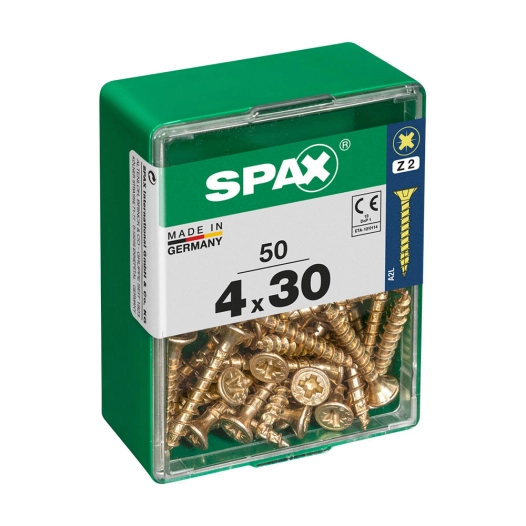 Boîte 50 Unités. Vis A Bois Spax Cab. Plat Yellox 4.0x30mm Spax
