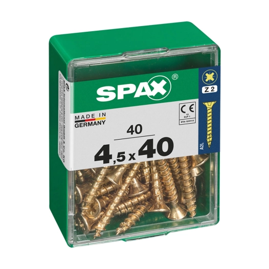 Boîte 40 Unités. Vis A Bois Spax Cab. Plat Yellox 4.5x40mm Spax