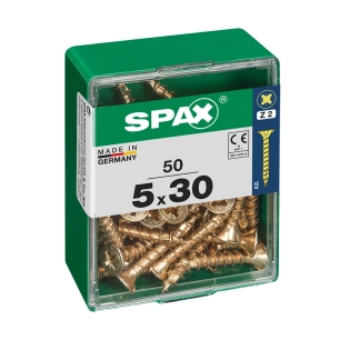 Boîte 50 Unités. Vis A Bois Spax Cab. Plat Yellox 5.0x30mm Spax