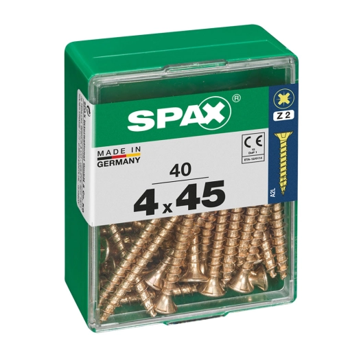 Boîte 40 Unités. Vis A Bois Spax Cab. Plat Yellox 4.0x45mm Spax