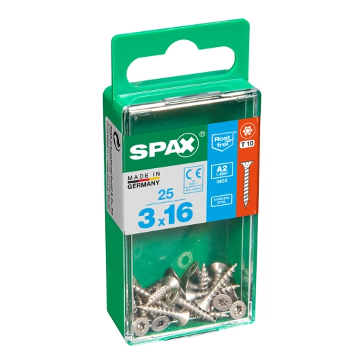 Boîte 25 Unités. Vis A Bois Spax Cab. Plat Inox A2 3.0x16mm Spax