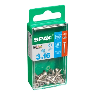 Boîte 25 Unités. Vis A Bois Spax Cab. Plat Inox A2 3.0x16mm Spax
