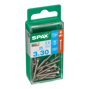 Boîte 25 Unités. Vis A Bois Spax Cab. Plat Inox A2 3.0x30mm Spax