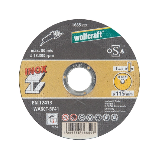 Disque De Coupe De Precision Pour Acier Inoxydable Ø115x1,0x22,23mm.1685999 Wolfcraft
