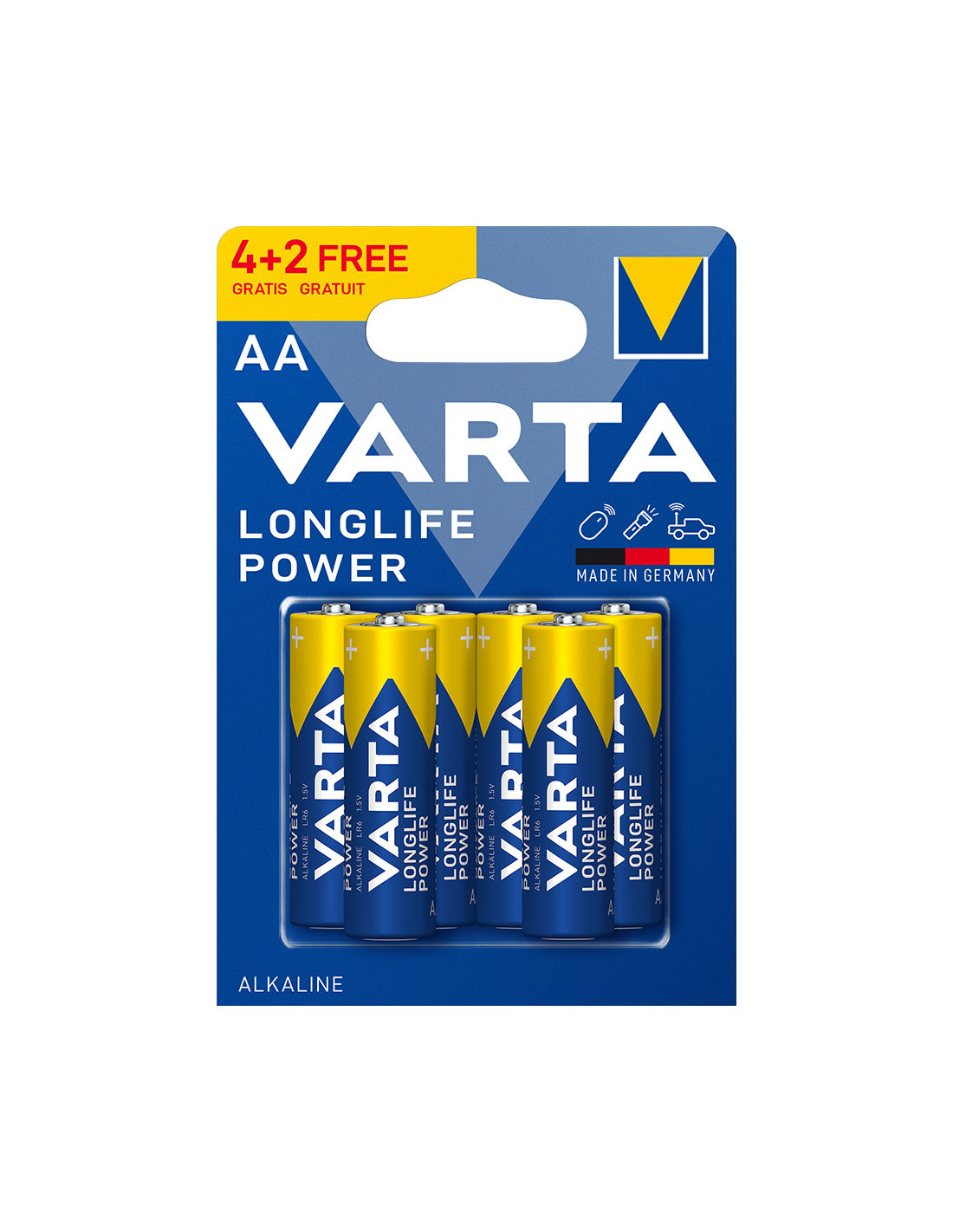 VARTA LONGLIFE POWER PILE ALCALINE AA/LR06 6+2 GRATUITES 1.5V