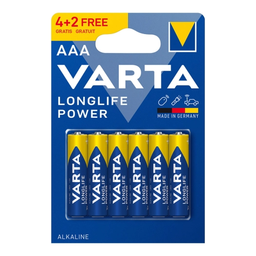 S.Of. Pile Alcalin Longlife Power Aaa - Lr03 Varta (EMBALLAGE 6 Unit 4+2) Ø10,5x44,5mm