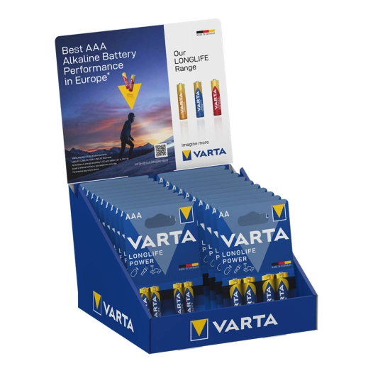 S.Of Presentoir Carton De Table Piles Varta ''LONG Life'' 10 Blisters De 4xaaa Lr03 + 10 Blisters De 4xaa Lr06 Varta 27x18x17cm