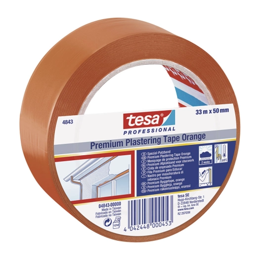 Tesa 4843 Ruban D'enduit Premium. 33m X 50mm Orange