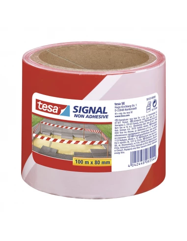 Tesa 58137 Ruban D'avertissement Non Adhésif 100m X 80mm Rouge/Blanc