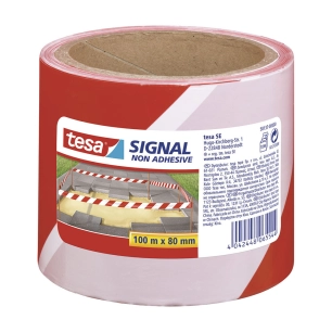 Tesa 58137 Ruban D'avertissement Non Adhésif 100m X 80mm Rouge/Blanc