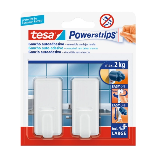 3 Tesa Powerstrips Jusqu'à 2kg Classic Blanc 58010