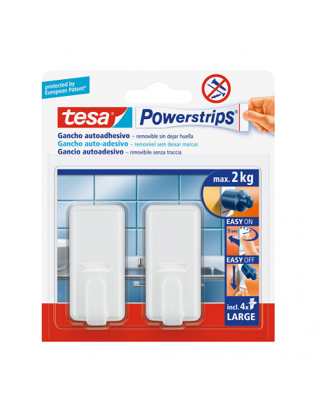 3 Tesa Powerstrips Jusqu'à 2kg Classic Blanc 58010