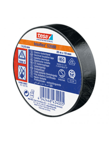 10 Ruban Isolant Homologué Noir 20m X 19mm 53988 Tesa