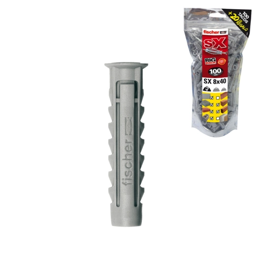 Big Pack de chevilles Multi matériaux Sx 8x40 mm - 100+20 Gratuit - Fischer