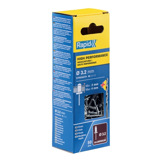 15 Blister 50 Rivets Ø3.2x8mm. Alu + Embout 5000383 Rapid