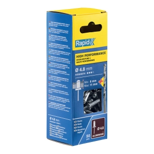 15 Blister 50 Rivets Ø4.8x14mm. Alu + Embout 5000389 Rapid