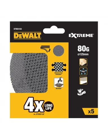 Pack de 5 Grilles à Poncer Ø125mm Grain: 80 Pour Ponceuses orbitale Dtm3103-Qz - Dewalt
