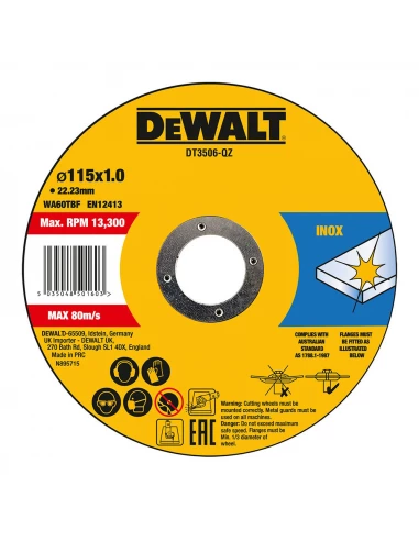 S.Of. Set 10 Disques De Coupe Pour Acier Inoxydable Ø115x1x22,23mm Dt3506-Qz Dewalt