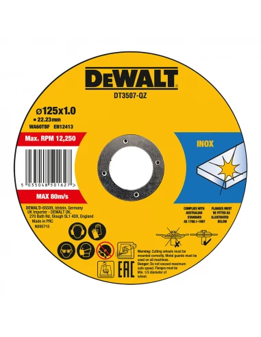 Set 10 Disques De Coupe Pour Acier Inoxydable Ø125x1x22,23mm Dt3507-Qz Dewalt