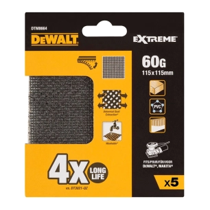 S.Of. Pack 5 Ponceuses Mesh 1/4 115x115mm 60 Grain Pour Ponceuses Orbitales Dtm8664-Qz Dewalt
