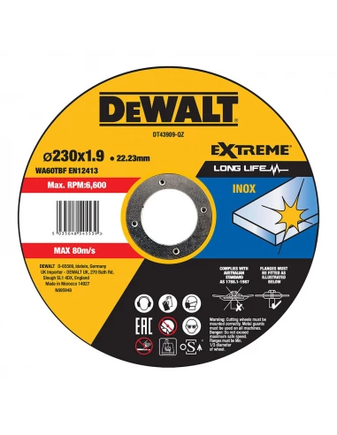 5 S.Of. Disque À Coupe Rapide En Acier Inoxydable Avec Grain Professionnel Ø230x1,9x22,23mm Dt43909-Qz Dewalt