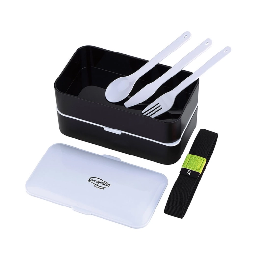 Set Hermetique Rect 2 Couches 1200ml + Couverts Noir Expert Sg4515bk San Ignacio