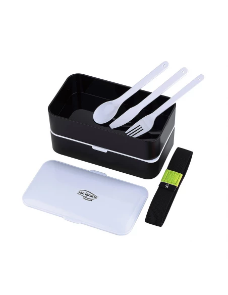 Set Hermetique Rect 2 Couches 1200ml + Couverts Noir Expert Sg4515bk San Ignacio