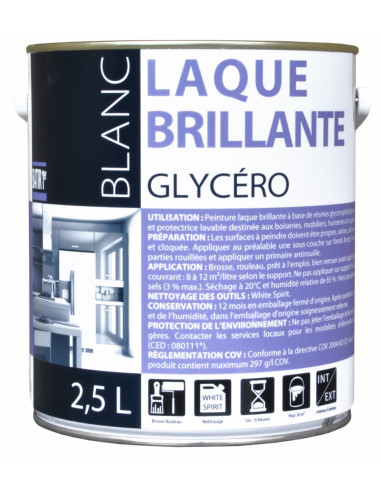 Peinture Laque glycéro brillante 2.5 litres blanc - BATIR